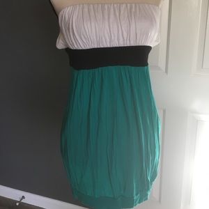 Forever 21 strapless green white mini dress